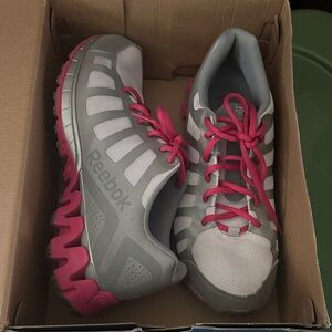 Reebok Women's Gray Athletic Sneakers with Pink Accents